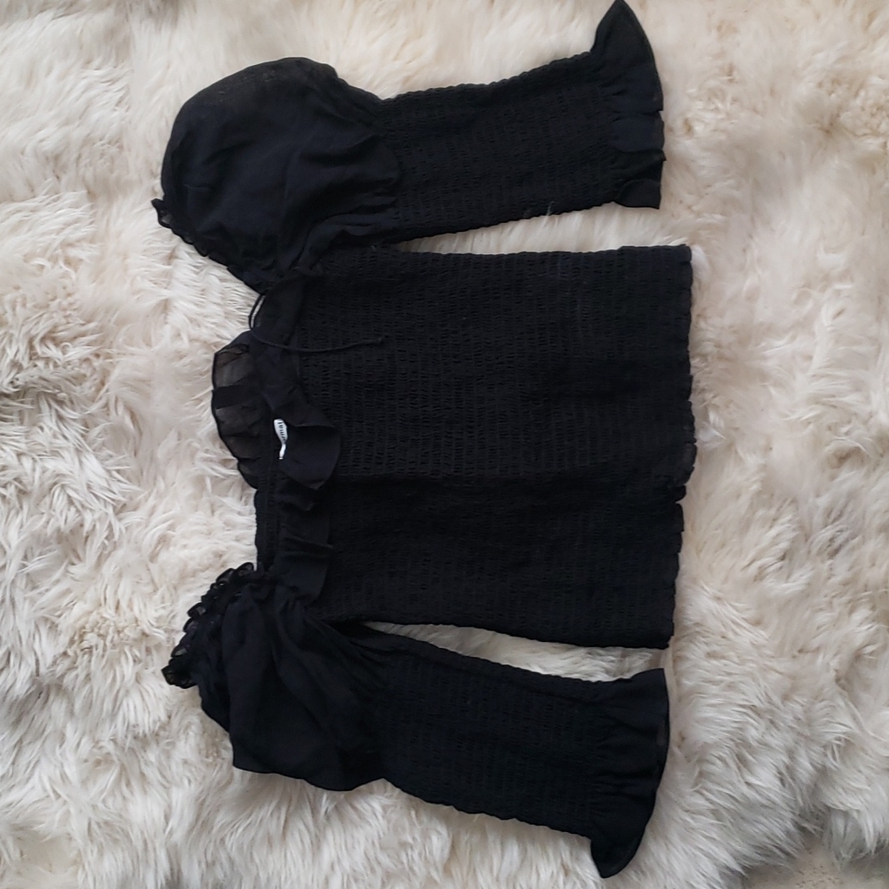 Reformation Julie Smock Top Black Fitted Long Sleeve Top - Picture 14 of 16